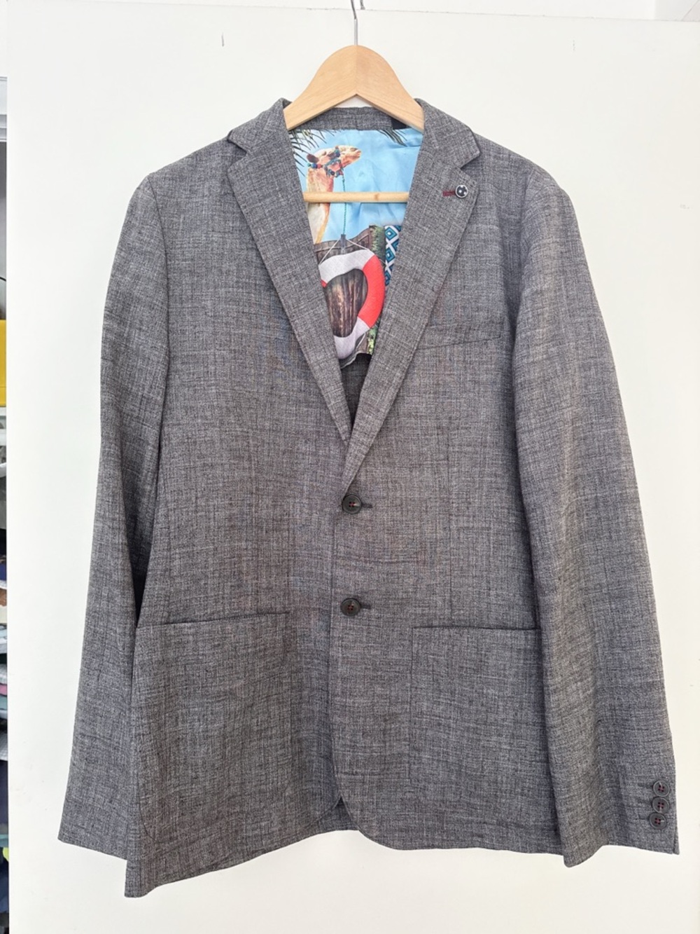 EUC Ted Baker Gray Linen Textured Two-Button Blazer Size 3